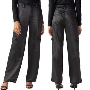 SANCTUARY Ava Coated Cargo Pants Black Satin Straight Leg Pants